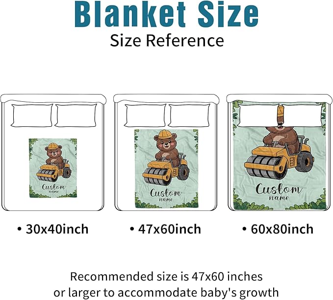 Personalized Baby Crib Bedding Set, Custom Name Bear Road Roller Theme Nursery Bedding Set 3 Pcs, Baby Blanket Fitted Crib Sheet Changing Pad Cover, Personalized Nursery Decor Gift for Newborns Boys