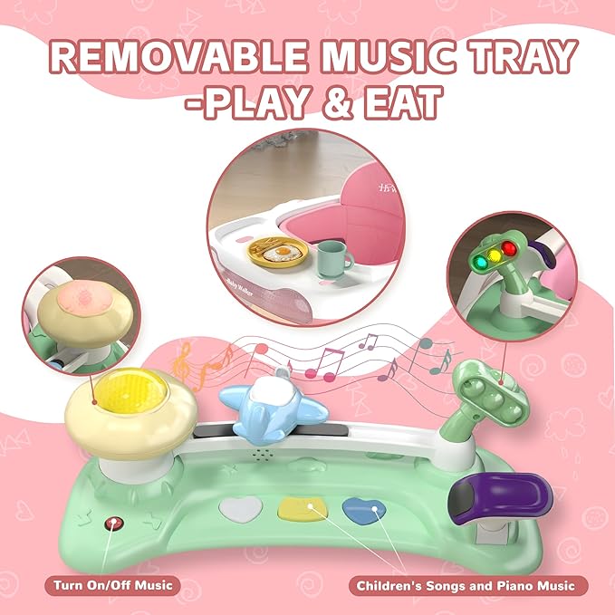 Baby Walker with Wheels, 5 in 1 Walker for Baby Boy Girl 6-12 Months with Bouncer, Music and Lights Baby Jumper Activity Center, Adjustable Height Speed, Push Walker for Ages 6-18 Months Toddler