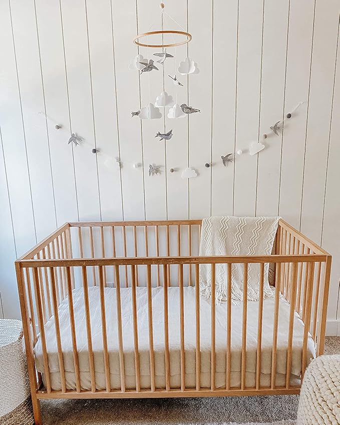 Sorrel + Fern Baby Crib Mobile - Birds in The Clouds w/Garland - Nursery Decor for Boys & Girls