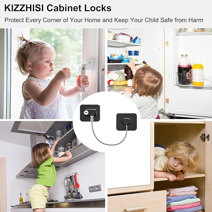 Fridge Lock (4 Pack),Refrigerator Lock with Keys,for Fridge, Cabinet Locks, Drawers, Dishwasher, Toilet and Child Safety Cabinet Locks, 3M Adhesive No Drilling (Black 4pcs)