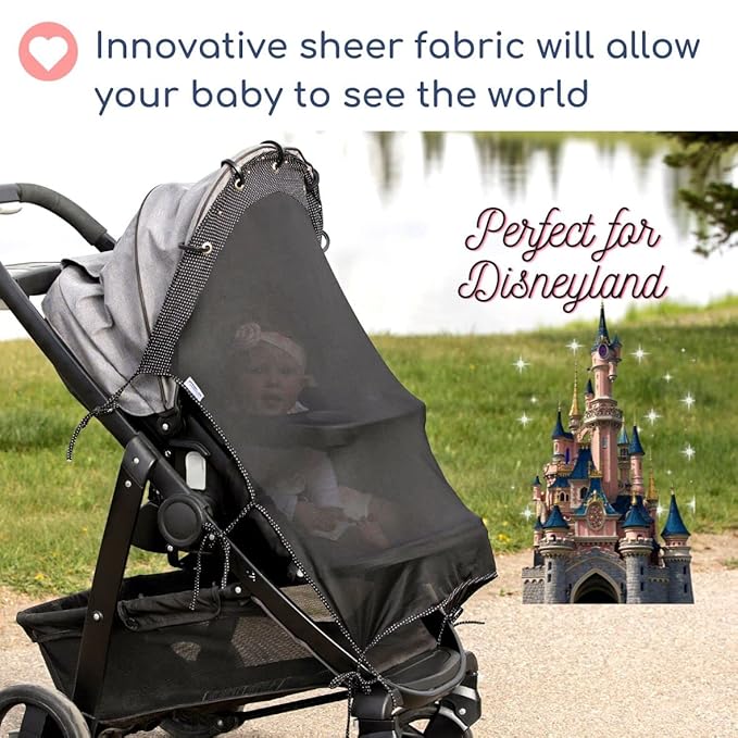 Stroller Sun Shade - Universal UV Protection Cover for Strollers Sunshade with See Through, Clip-On Sun Blocker, Sun Shield for Baby, Breathable Adjustable Fit, Full Coverage, X-Large