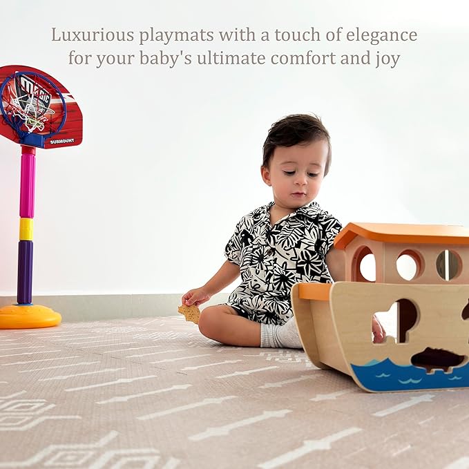 MOON WALKERS Stylish Boho Baby Play Mats for Floor, (6x6ft) Play Mat for Babies and Toddlers, Non-Toxic, Soft, Thick, Tummy Time Mat for Crawling (Extra Large 9 Tiles, Beige Aztec)