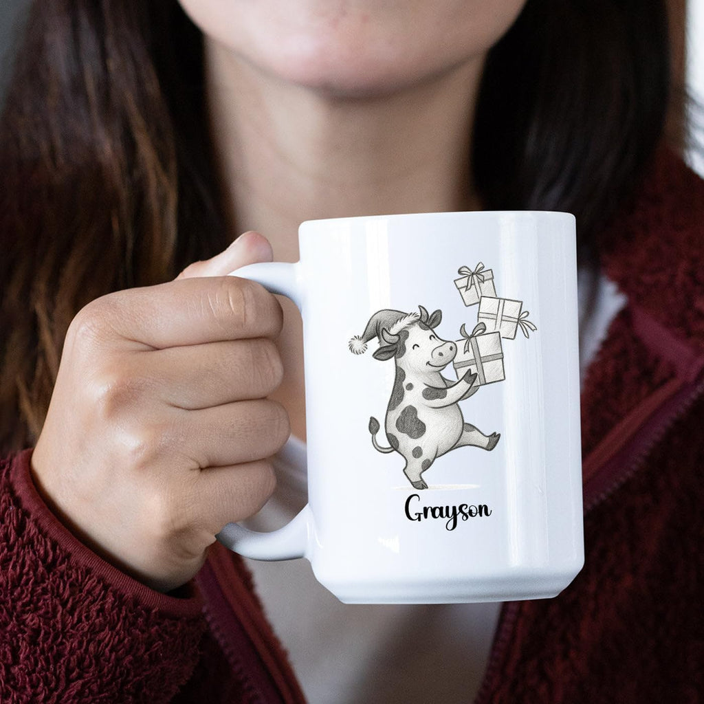 Cow Ceramic Cup 11 15Oz, Personalized Cow Coffee Mug Gift For Christmas, Unique Animal White Accent Coffee Cup, Custom Cows Lover Coffee Mug With Name, Unique Cows Teacup Gift For Kid Child Birthday