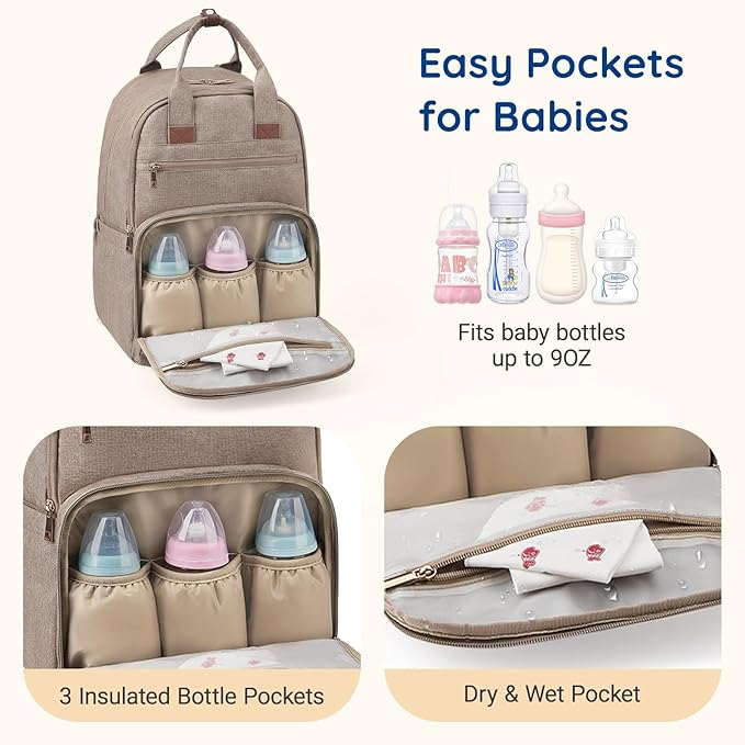 mommore Diaper Bag Expandable Large Baby Bag for 2 Kids/Twins with Wet&Dry Pocket, Travel Diaper Backpack for Mom Dad, Changing Pad, Luggage Strap