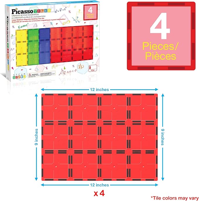 PicassoTiles Magnetic Building Block Tiles Supersize Stabilizer Base Toy Large Size Magnet Tile Plate Jumbo XL Add On Durable Foundation Compatible Education Construction STEM Learning Stacking Set