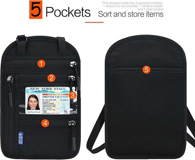 Neck Wallet Lightweight RFID Blocking Waterproof Travel Pouch for Women Men