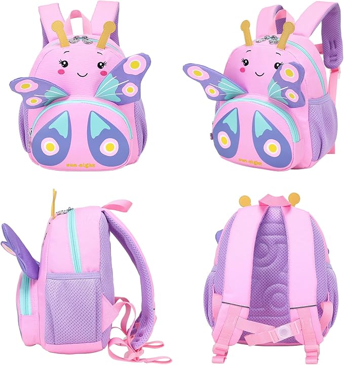 SUN EIGHT Preschool Toddler Backpack for Girls Kids Backpack Cute 3D Cartoon Animal Waterproof Schoolbag for Baby Girl Boy 1-5 Years（Butterfly）