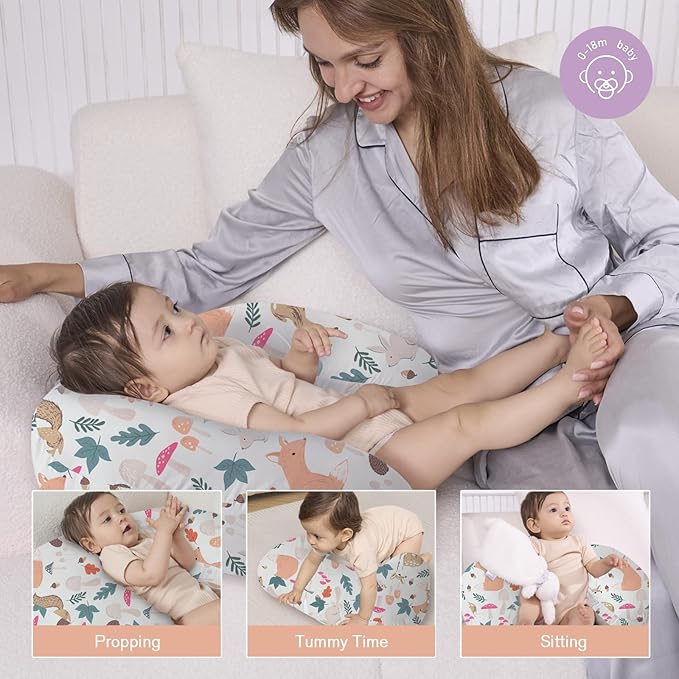 Little Grape Land Nursing Pillow, Breast Feeding Pillows for Mom, Forest Friends Soft Cover with Breathable Filling, Feeding Support Pillow for 0-12 Months, Multifunctional Support Cushion for Travel