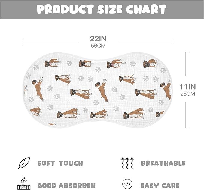 2 Pack Muslin Burp Cloths Boxer Dogs White Cotton Baby Burp Cloths Ultra Absorbent and Soft Burping Cloth for Baby Boys Girls 22x11 Inch