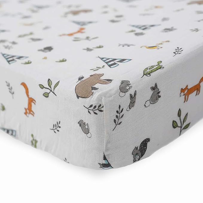 Little Unicorn Premium Crib Sheet | Breathable & Super-Soft Muslin Fabric (Forest Friends)