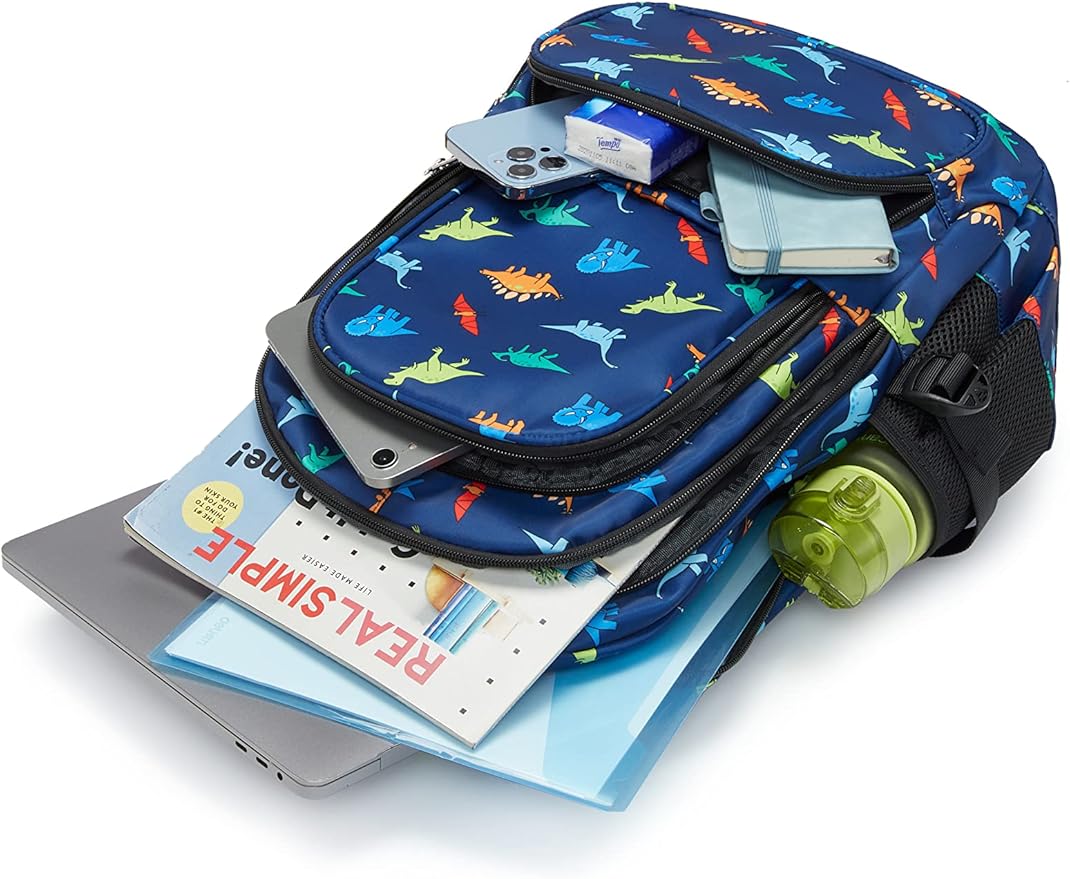BLUEFAIRY Kids Backpack for Boys Elementary Primary Middle School Bags Back to School Bookbags Gifts Large Compartment with Tablet Sleeve Mochilas para niños 17" Dinosaur Navy Blue