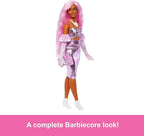 Barbie Deluxe Style Doll #1 in Barbiecore Outfit, Pink Hair and Glossy Pink Dress with Accessories Like Velvet Gloves, Money Purse, and More