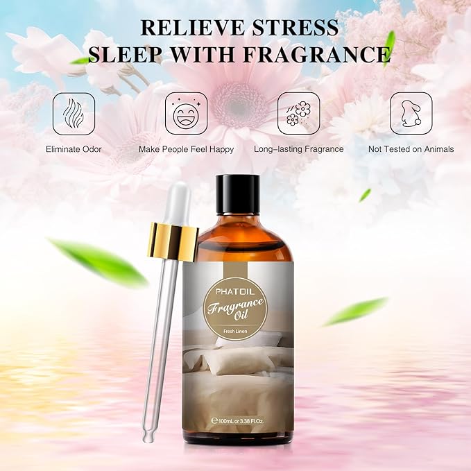 PHATOIL 3.38FL.OZ Fresh Linen Fragrance Oils for Aromatherapy, Essential Oils for Diffusers for Home, Perfect for Diffuser, DIY Candle and Soap Making, DIY Scented Products - 100ml