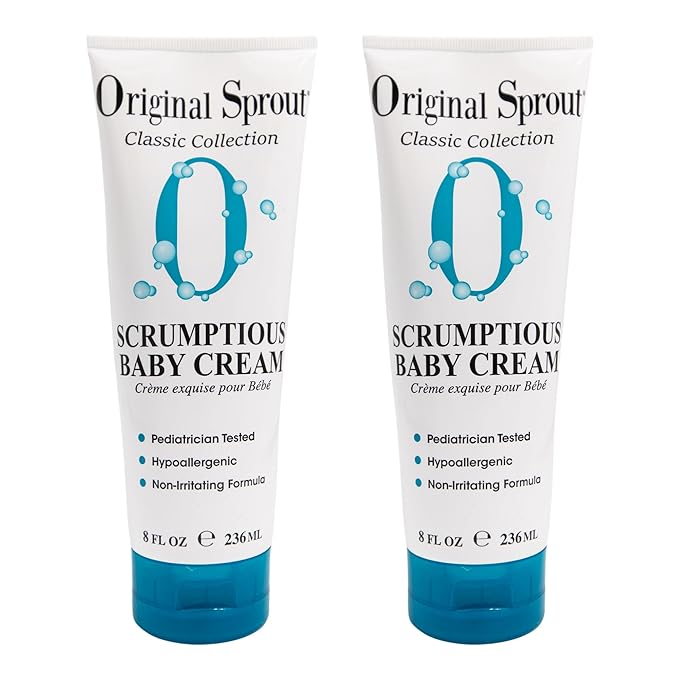 Original Sprout Scrumptious Baby Cream, Gentle Moisturizing Cream for Dry, Sensitive Skin & Diaper Rash, Non-Greasy Baby Lotion with Zinc Oxide & Calendula for Face & Body, 8 fl oz, (Pack of 2)
