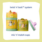 Whiskware Bluey Stackable Snack Containers for Kids and Toddlers, 3 Stackable Snack Cups for School and Travel, Bluey and Bingo, So Relaxing!