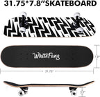 WhiteFang Skateboards for Beginners, Complete Skateboard 31 x 7.88, 7 Layer Canadian Maple Double Kick Concave Standard and Tricks Skateboards for Kids and Beginners