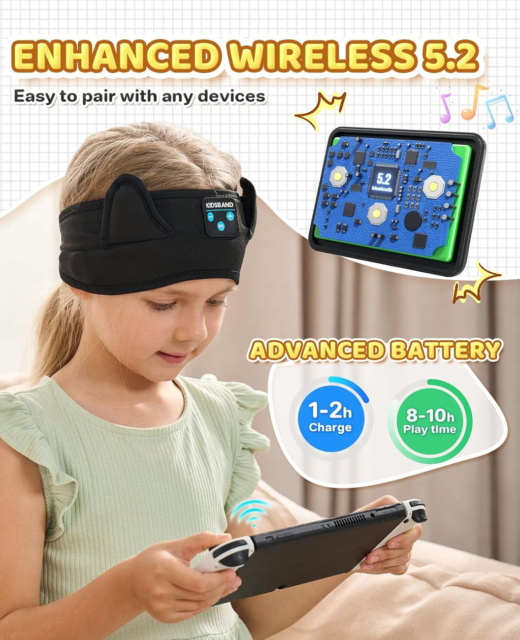 Kids Headphones Headband - Foldable with Adjustable Headband, 3.5 MM Jack for Online Learning, Plane, Travel, Tablet, iPad, Computer