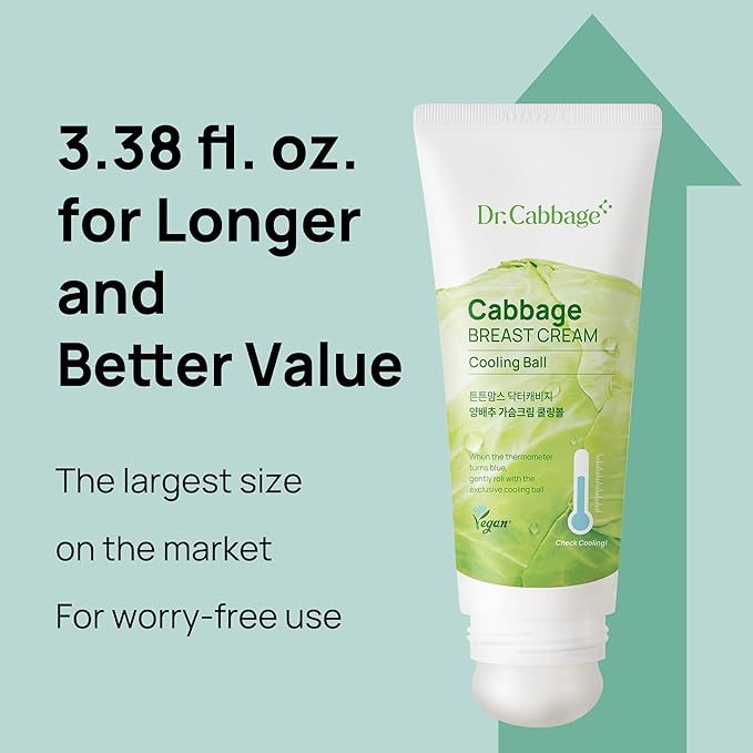 Dr.Cabbage+ Cabbage Breast Cream 3.38 Oz with Special Cooling Ball applicator | For Engorgement, Mastitis, Stop Lactation | Trusted by Korea Mother, Breastfeeding Essencial