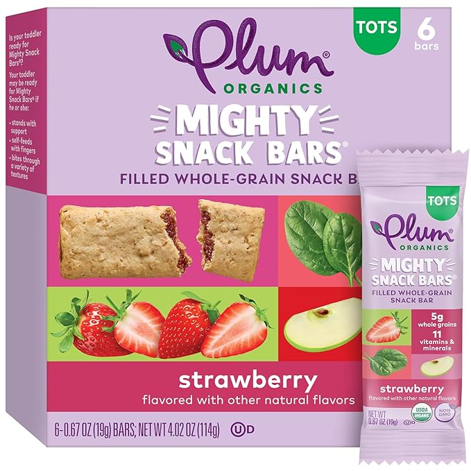 Plum Organics Mighty Snack Bars - Strawberry - 0.67 oz Bars (Pack of 6) - Organic Fruit and Vegetable Toddler Food Snack Bars