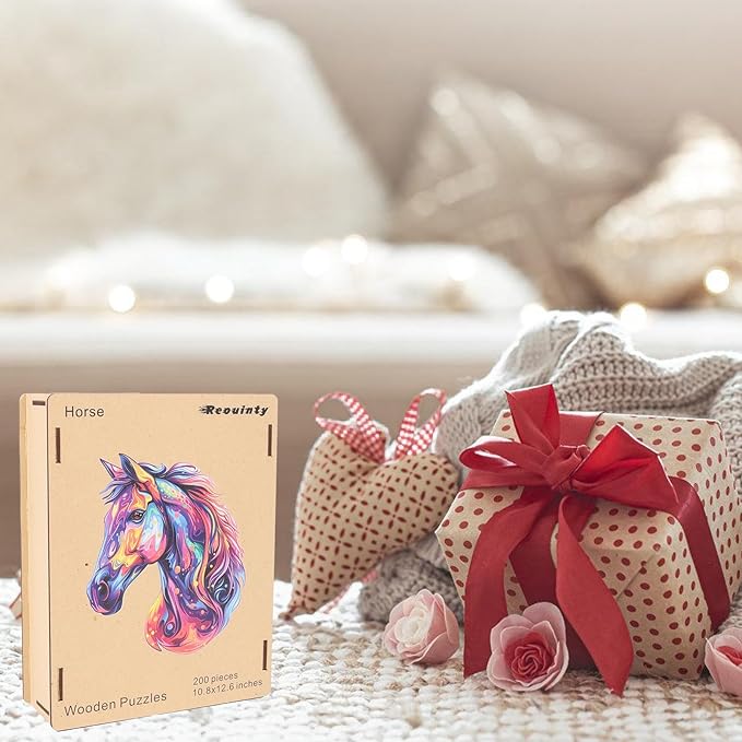 Puzzles for Adults 500 Pieces, Cool Horse Liberty Wooden Jigsaw Puzzles 15.8 * 18.3in, Unique Shape Animal Adult Gifts, Irregular Wood Puzzles Best Gift for Adults Family Game