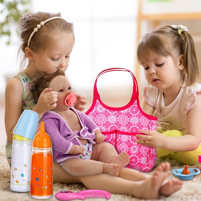 21 Pcs Baby Doll Accessories Baby Doll Diaper Bag Set with Accessories Include Diaper Disappearing Milk Bottles Pacifier Bib Feeding and Caring Set for Boys Girls Birthday Gifts