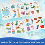 Erasable Doodle Set for Kids - Reusable Magic Drawing Book with 12 Watercolor Pens 14 Page Drawing, Road Trip Car Game Writing Painting Set for Boys and Girls (Zoo Blue)