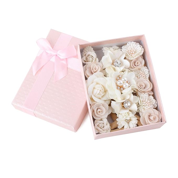 Baby Girl Nylon Headbands Flower Hair Bows Accessories-Elastic Hair Band Crown Handmade FLoral Wraps Birthday Gifts for Girls Newborn Infant Toddler 3Pcs