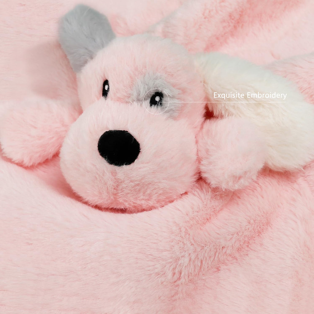 Puppy Baby Security Blanket for Toddler Infant Newborn Boys and Girls Soft Lovey Stuffed Animal with Plush Fabric and Satin Backing, Lovely Snuggle Toy, Pink 13.5 Inch