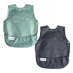 Tiny Twinkle Mess Proof Apron Bibs - 2 Pack Waterproof & Lightweight Baby Bibs for Led Weaning | 100% Recycled Polyester, Easy Clean & Machine Washable (Sage Charcoal, Large 2-4 Years)
