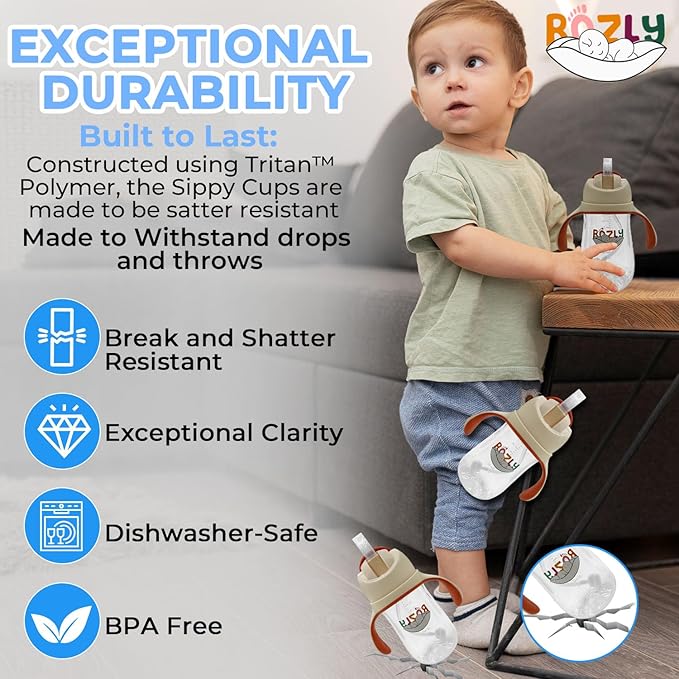 Spill-proof sippy cup for toddlers with straw - Easy grip straw sippy cup for toddlers - BPA-Free Sippy cup for 6 month old - Durable baby sippy cups 6-12 months