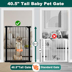 Fairy Baby 40.5" Extra Tall Baby Gate, 72.3"-76.7" Extra Wide Large Dog Pet Gate Indoor, Long Safety Child Gate for Stairs No Drill, Metal Auto Close Puppy Gate for House Doorway Walk Through, Black