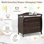 Costzon 3-Drawer Changing Table, Infant Diaper Changing Station with Drawers, Safety Rails & Strap, Baby Changing Table Dresser for Nursery, Easy Assembly (Brown)
