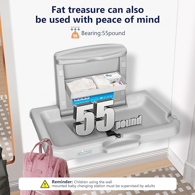 Commercial Baby Changing Station,Wall Mounted Baby Changing Station with Safety Strap,Wall Mounted Changing Table for Commercial Bathroom, Baby Changing Station That Makes Every Mother Happy