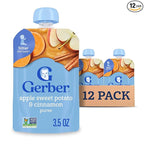 Gerber Stage 2 Baby Food, Apple Sweet Potato Cinnamon Puree Pouch, 2 Servings of Fruit & Veggie, No Added Sweetener, No Artificial Colors or Flavors, 12-Pack