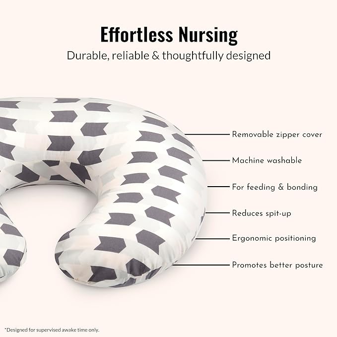 Dream On Me Beeboo Nursing Pillow and Positioner, Breastfeeding and Bottlefeeding Pillow, Removable and Washable Pillow Cover, Soft and Breathable Fabric, Fawn Brown