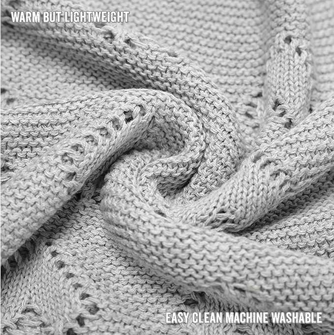 Heirloom Knit Heart Receiving Unisex Blanket for Boys and Girls - 100% Luxury Cotton Baby Blanket - Soft Warm Swaddle Receiving Blanket for Newborns Infants & Toddlers (Dove Grey)