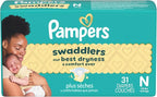 Pampers Baby Diapers - Swaddlers - Size 0, 31 Count, Ultra Absorbent Disposable Newborn Diaper