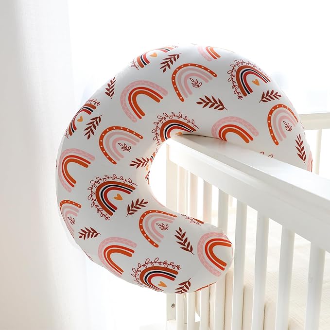 Pea Pod Nursing Pillow Cover Soft & Stretchy Removable Slipcover for Breastfeeding Pillows, Comfortable Nursing Pillow Case for Newborn, Snug Fit, Washable Feeding Pillow Slipcovers in Boho Rainbow