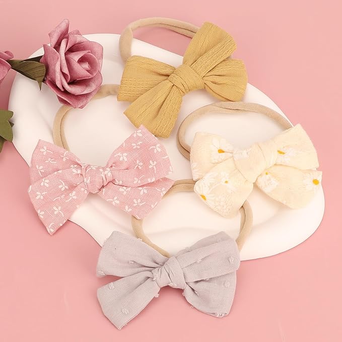 Baby Girl Headbands with Bows Soft Nylon Newborn Toddler Hairbands Handmade Baby Hair Accessories for Infant Girls Kids