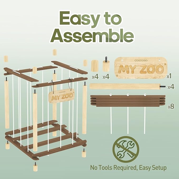 Stuffed Animal Storage, Two-Tone Wood Toy Storage, Space Save Zoo Toy Organizer, Large Capacity Stuffed Animal Holder for Toddler, WJJ-DC (Small)