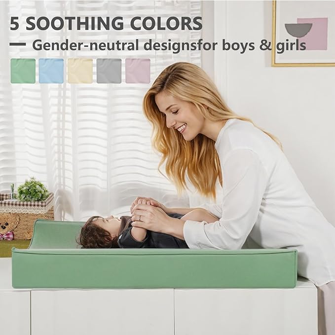 Vegan Leather Changing Pad Cover - 31"X 16" - Waterproof Wipeable, Extra Thick & Portable & Non-Slip Diaper Mat - Fits Standard Changing Tables for Baby Boy Girl (Green)