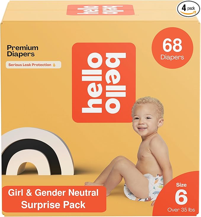 Hello Bello Premium Baby Diapers Size 6 I 17 Count (Pack of 4) of Disposable, Extra-Absorbent, Hypoallergenic, and Eco-Friendly Baby Diapers with Snug and Comfort Fit I Surprise Girl Patterns