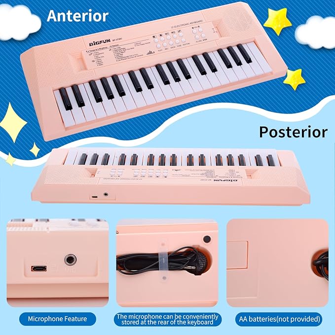 Kids Piano Keyboard, 37 Keys Portable Music Keyboard Early Learning Educational Electronic Music Piano Instrument Toys for 3 4 5 6 Year Old Boys and Girls (Pink)