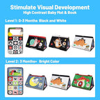 Baby Mirror Toys for Tummy Time, Newborn Infant 0 3 4 6 12 Months Old Boy, Girl Gift. Brain Developmental Montessori Sensory High Contrast Crinkle Book w Safe Mirror for Floor, Crib, Car, Bouncer