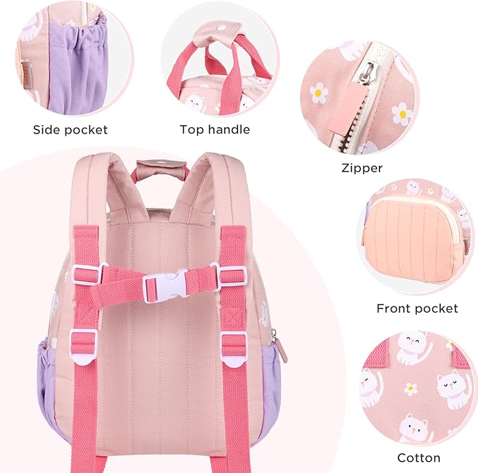 GAGAKU Toddler Backpack for Girls - Kids Mini Backpacks 2-6 years old Cartoon Breathable Comfortable Preschool Backpack for School Travel - Pink Cat
