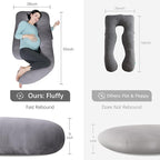MOON PARK Pregnancy Pillows for Sleeping - U Shaped Full Body Maternity Pillow with Removable Cover - Support for Back, Legs, Belly, HIPS - 65 Inch - Dark Grey - Cooling Cover