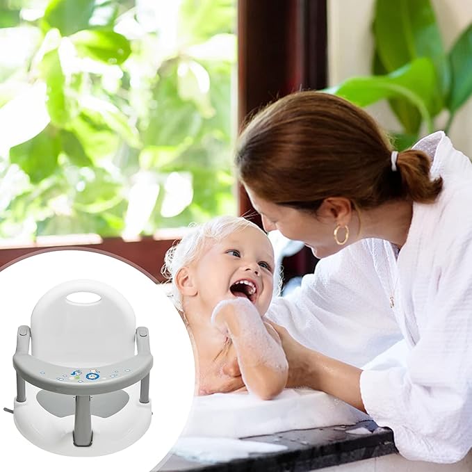 Foldable Baby Bathtub Seat - Non-Slip Bath Chair for Sitting Up, Shower Chairs for Newborn Infant 6-18 Months (Grey)
