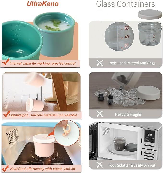 8.5 OZ Silicone Food Storage Containers, Baby Food Storage Jars with Airtight Lids and Snack Cup Lid, Freezer, Microwave and Dishwasher Safe, Reusable Snack Containers for Kids, Infant, Toddler, 4 Pcs