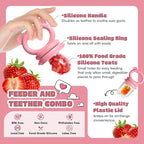 Baby Fruit Food Feeder & Breastmilk Popsicle Molds for Teething Relief, Baby Feeding Sets, 1 Freezer Tray with Lid & 1 Teether Toy & 1 Silicone Teething Pacifier Feeder, Extra Food Pouches (Pink)