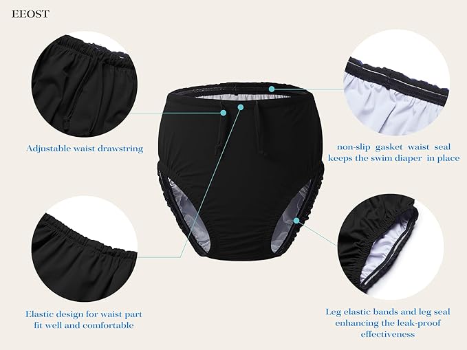 Youth Special Needs Reusable Swim Diapers Swimwear for Incontinence Cloth Diaper Covers Waterproof,Leakproof, Unisex (Black, 3-4T)